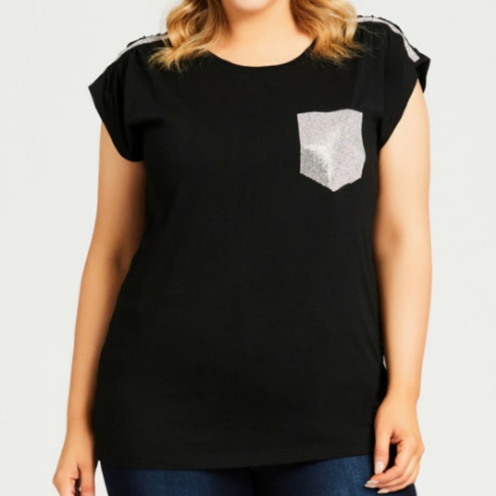 NWT Avenue loralette bling pocket  tee 1X